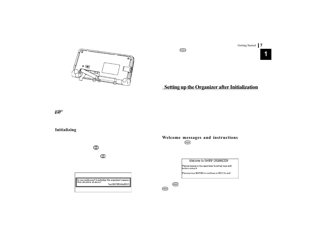 Setting up the organizer after initialization | Sharp OZ-770 User Manual | Page 9 / 91