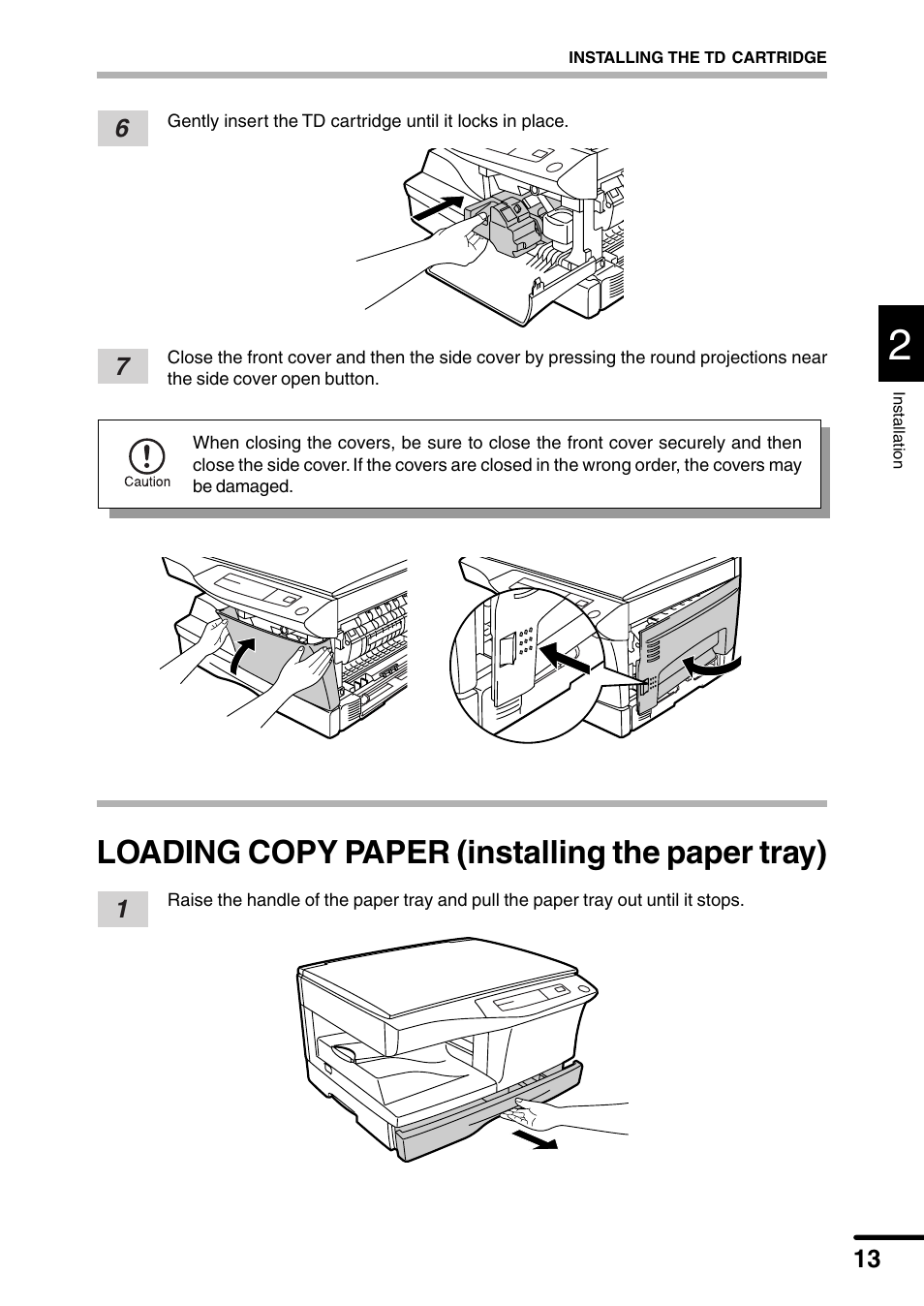 Loading copy paper (installing the paper tray) | Sharp AL-1340 User Manual | Page 15 / 46