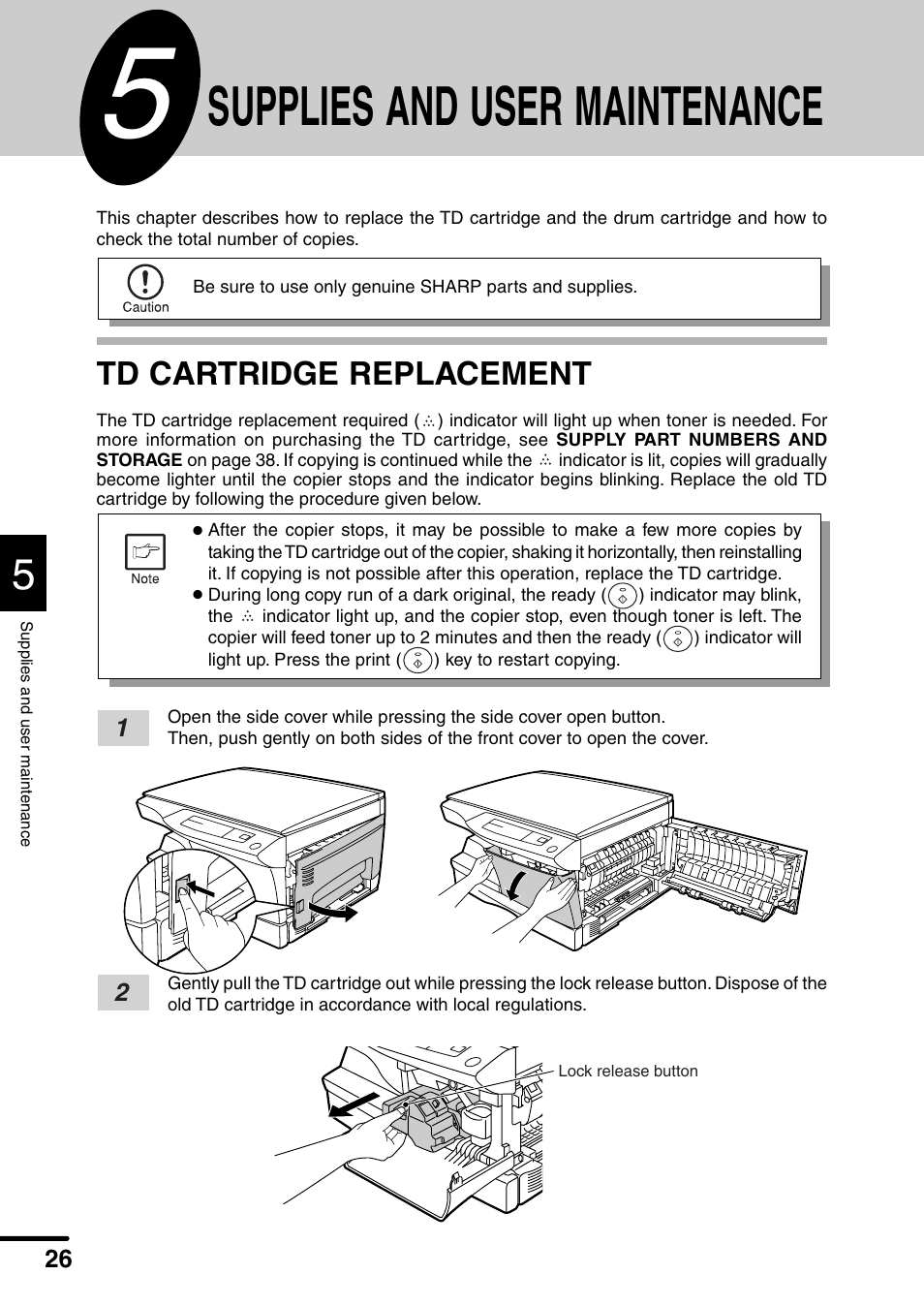 Supplies and user maintenance, Td cartridge replacement | Sharp AL-1340 User Manual | Page 28 / 46