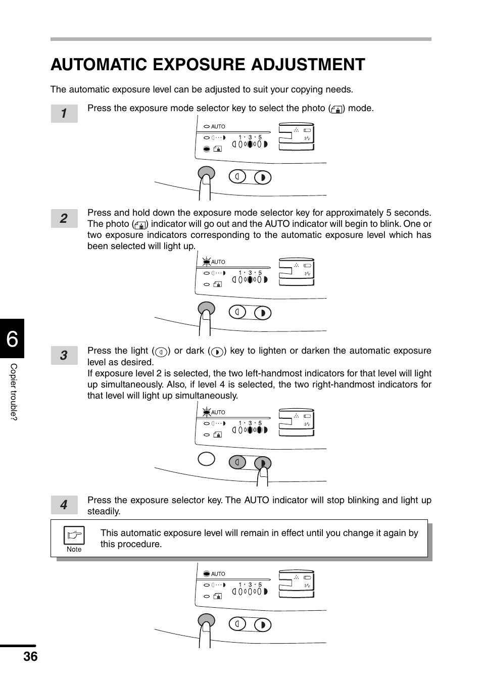 Automatic exposure adjustment | Sharp AL-1340 User Manual | Page 38 / 46