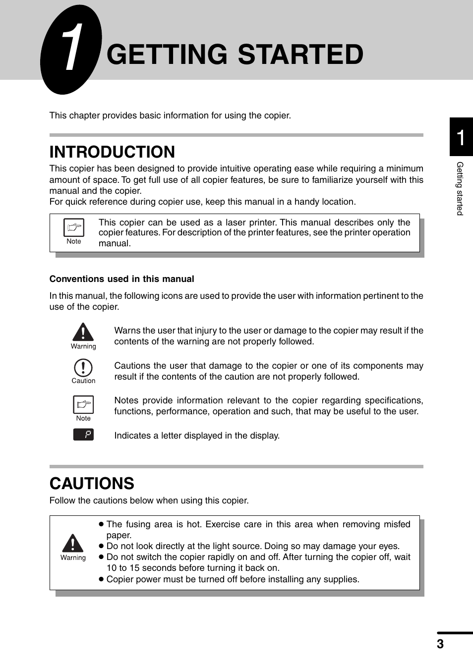 Getting started, Introduction, Cautions | Sharp AL-1340 User Manual | Page 5 / 46