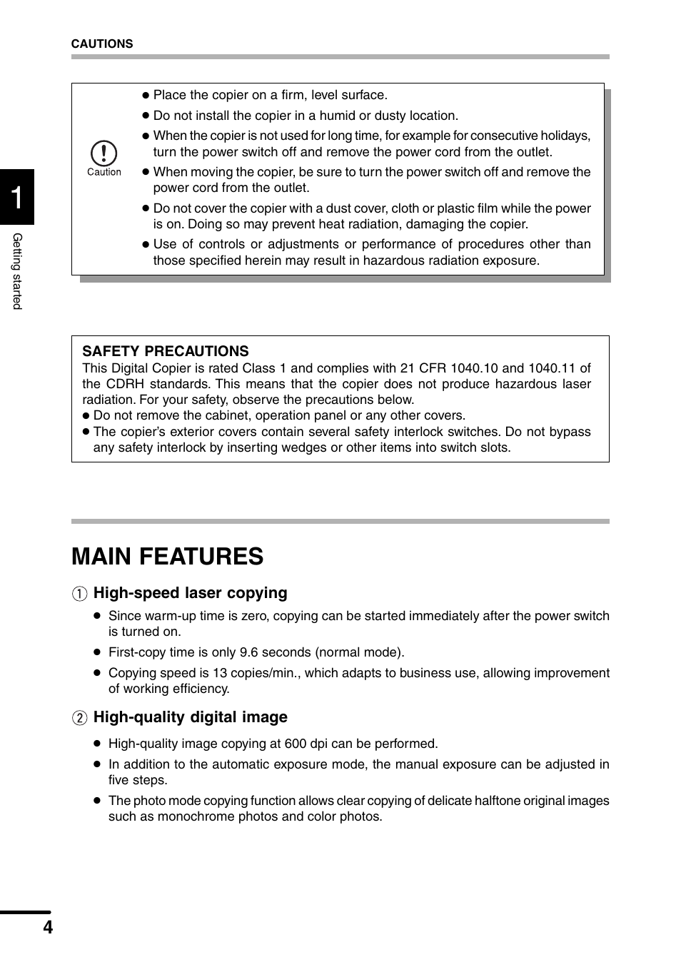 Main features, High-speed laser copying, High-quality digital image | Sharp AL-1340 User Manual | Page 6 / 46