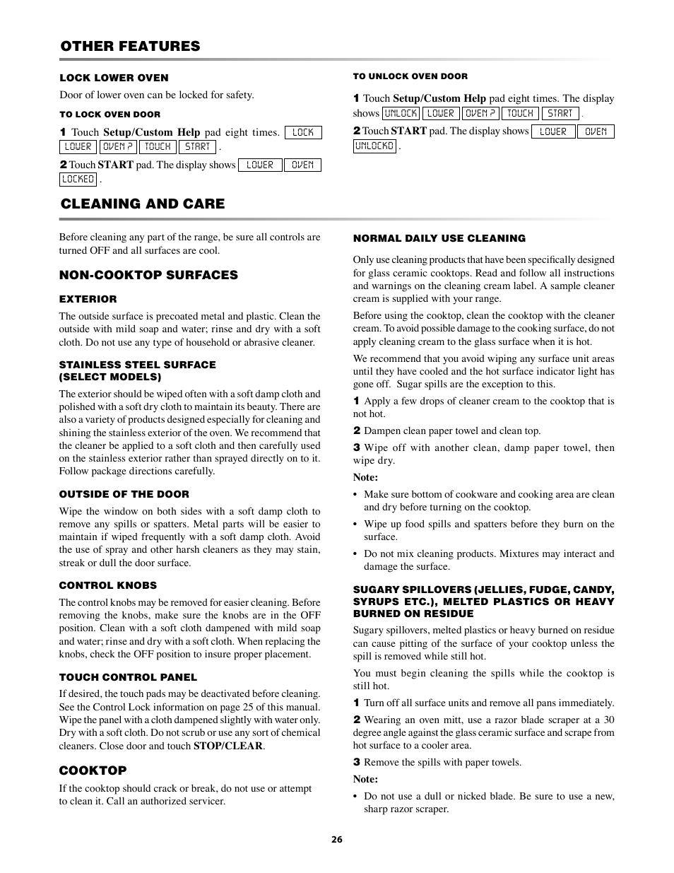 Cleaning and care -28, Aces, Cooktop | Cleaning and care, Other features | Sharp KB-3300JS User Manual | Page 26 / 32