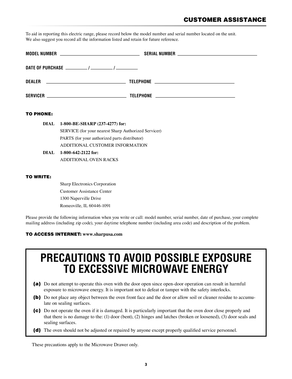 Customer assistance | Sharp KB-3300JS User Manual | Page 3 / 32