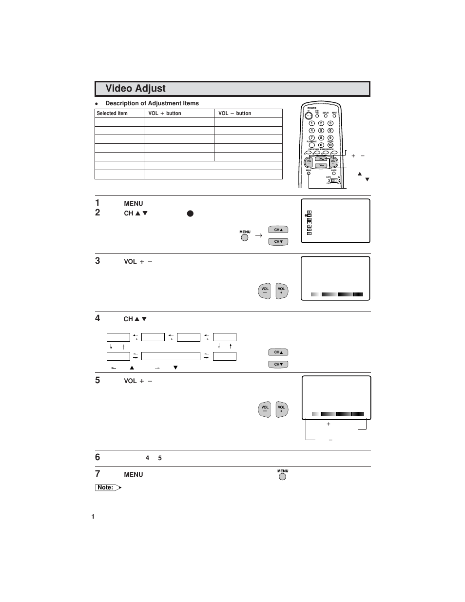 Video adjust | Sharp 32C540 User Manual | Page 12 / 47