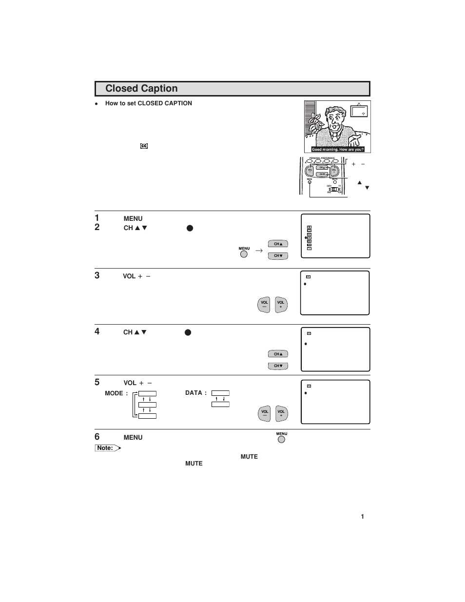 Closed caption | Sharp 32C540 User Manual | Page 15 / 47