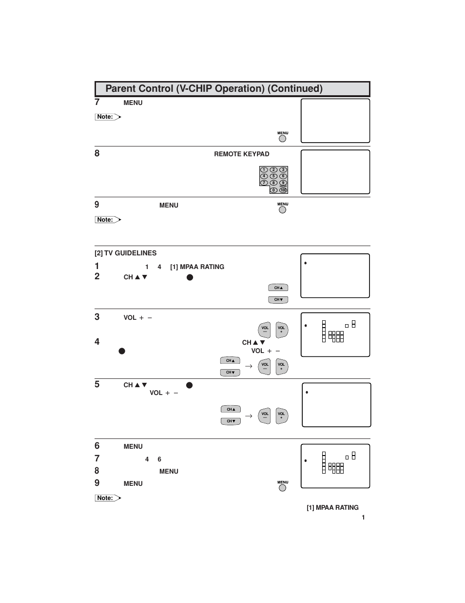 Parent control (v-chip operation) (continued), 2] tv guidelines | Sharp 32C540 User Manual | Page 19 / 47