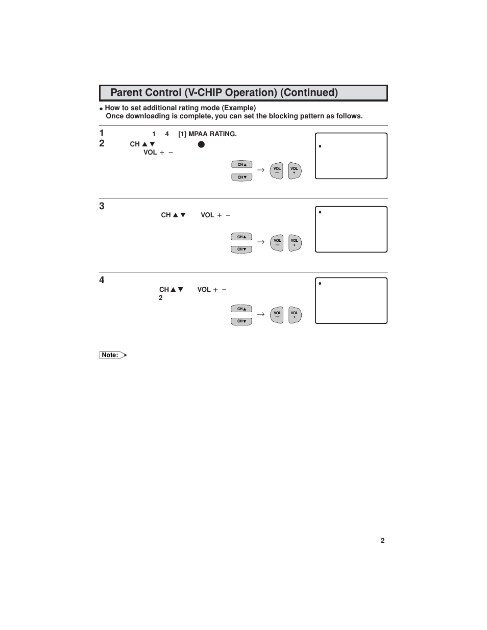 Parent control (v-chip operation) (continued) | Sharp 32C540 User Manual | Page 21 / 47