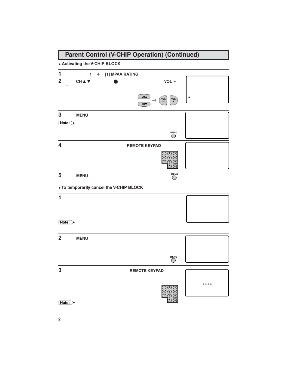 Parent control (v-chip operation) (continued) | Sharp 32C540 User Manual | Page 22 / 47