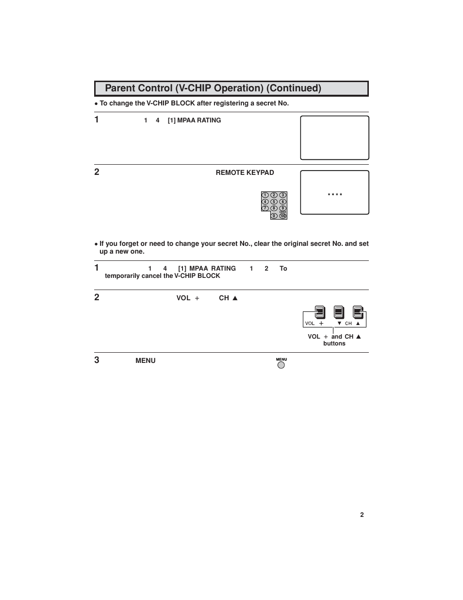 Parent control (v-chip operation) (continued) | Sharp 32C540 User Manual | Page 23 / 47