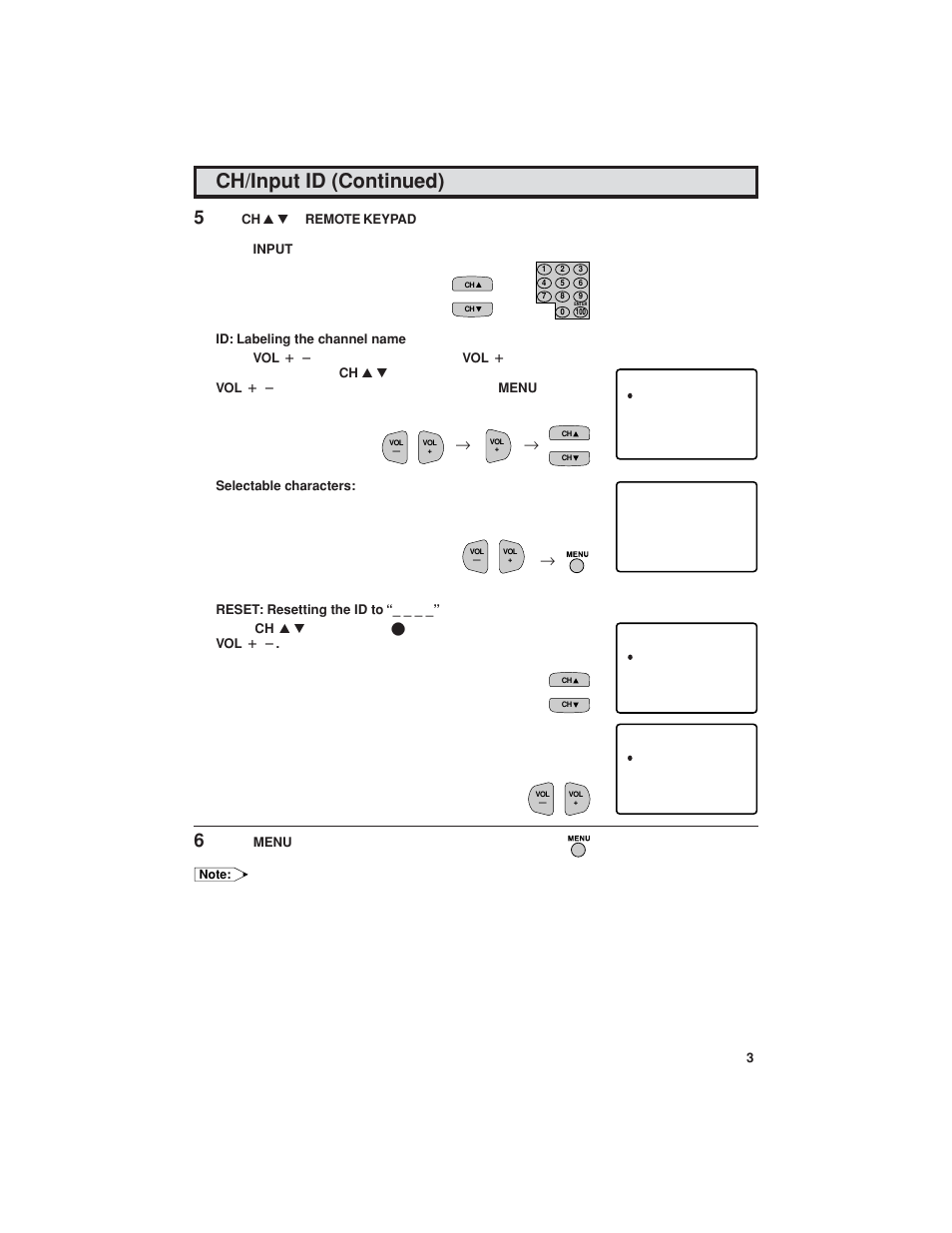 Ch/input id (continued) | Sharp 32C540 User Manual | Page 37 / 47