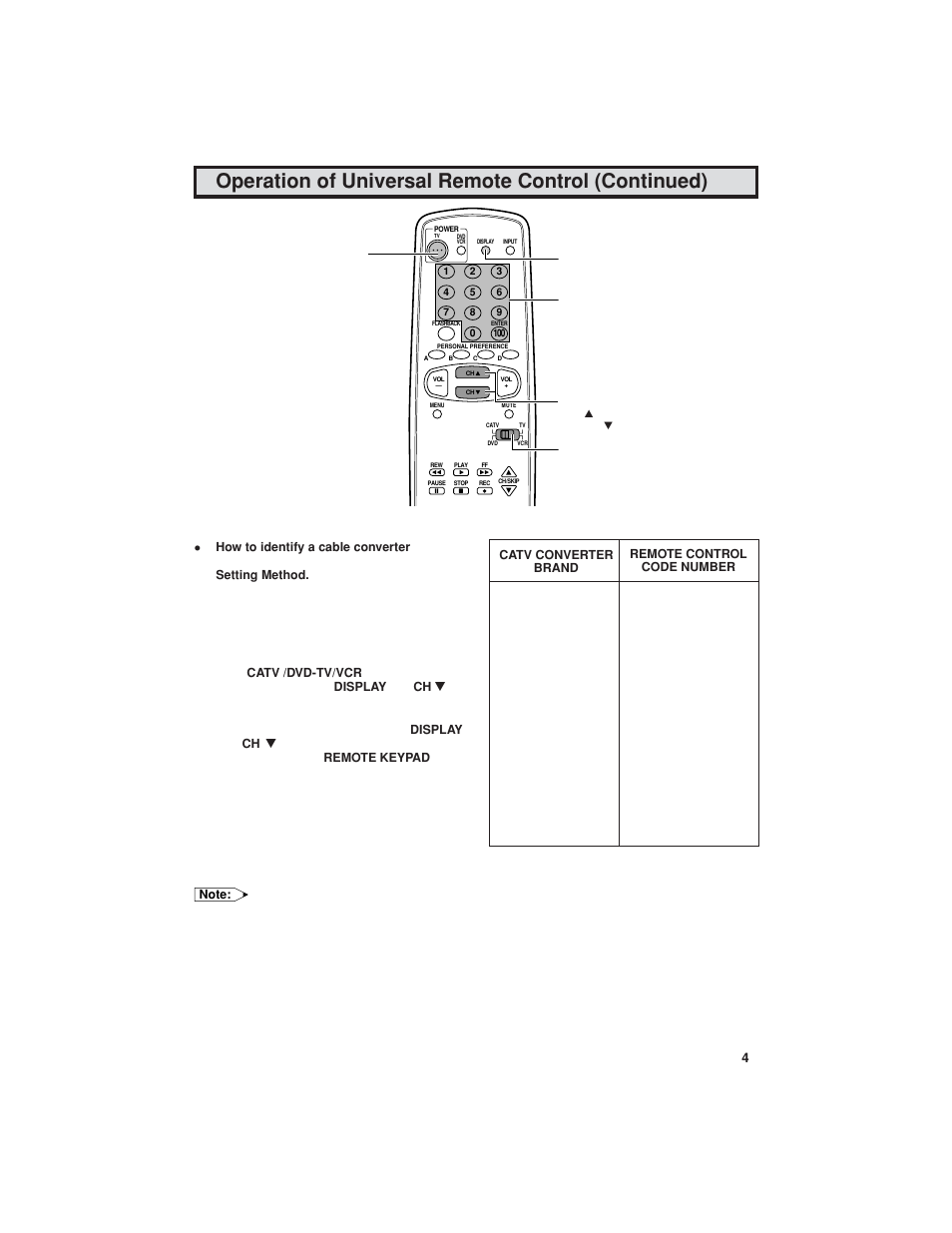 Operation of universal remote control (continued) | Sharp 32C540 User Manual | Page 45 / 47