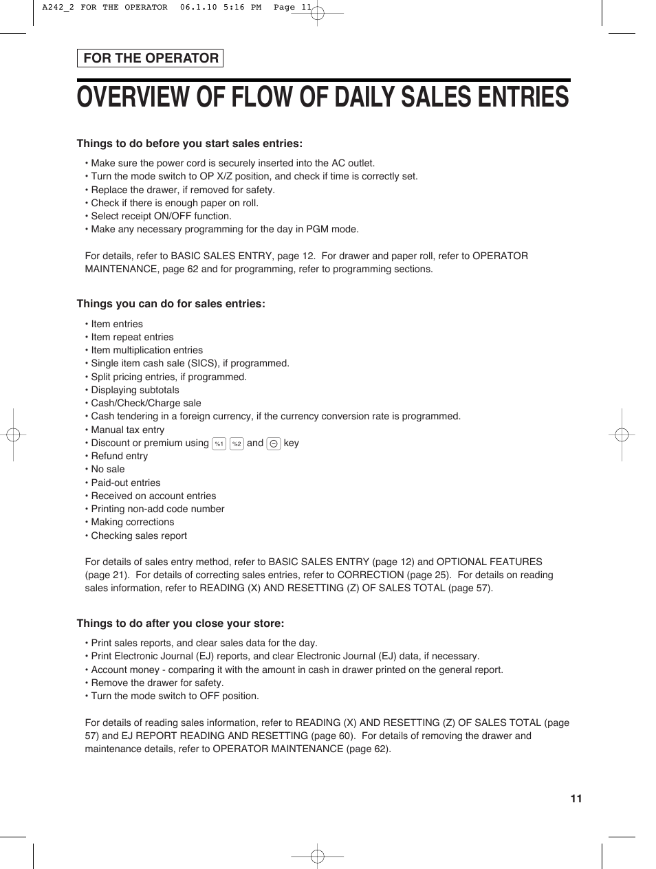 Overview of flow of daily sales entries | Sharp ER-A242 User Manual | Page 13 / 72