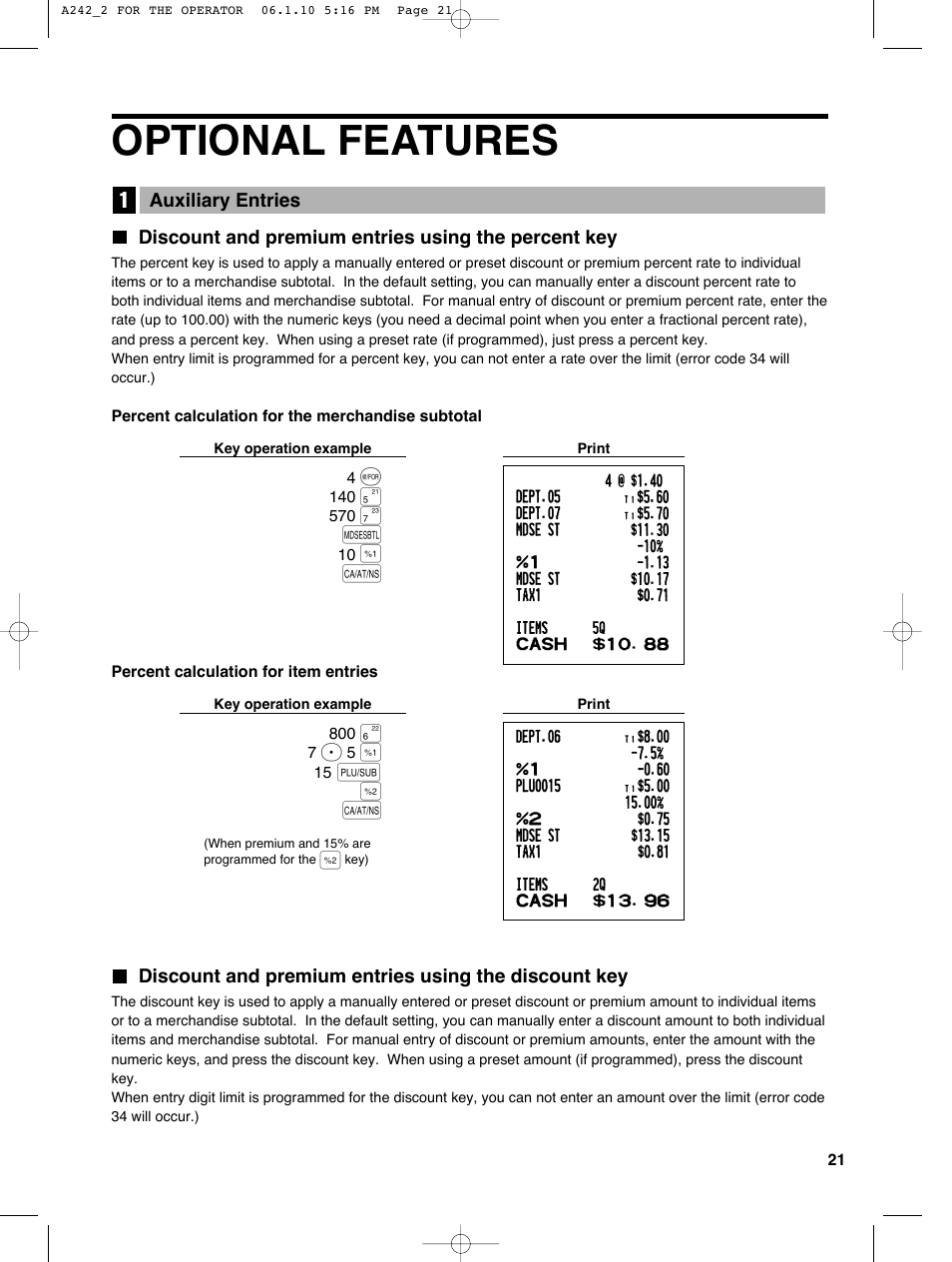 Optional features, P& a | Sharp ER-A242 User Manual | Page 23 / 72