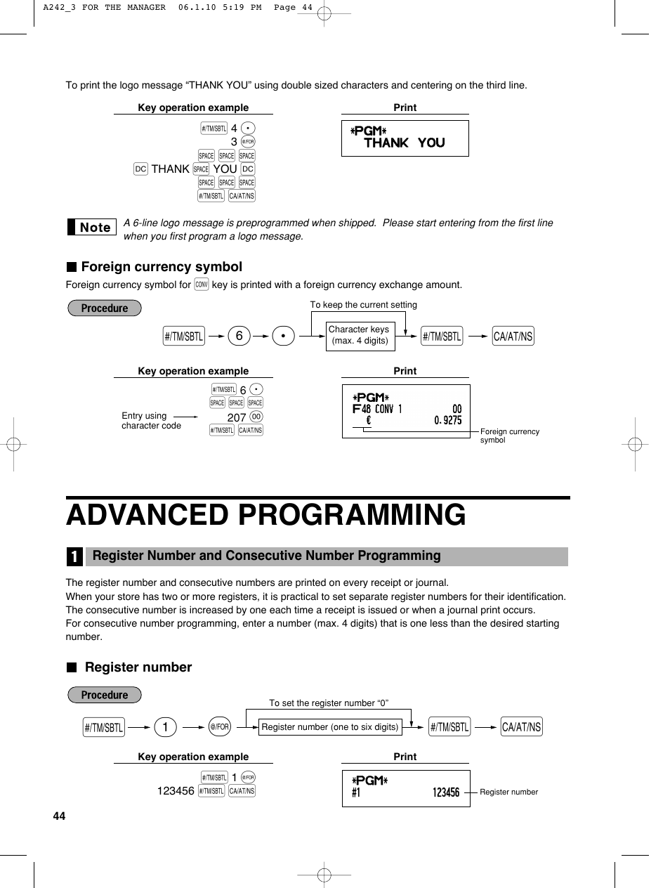 Advanced programming, Sp 6, 1s @ s a | Sharp ER-A242 User Manual | Page 46 / 72