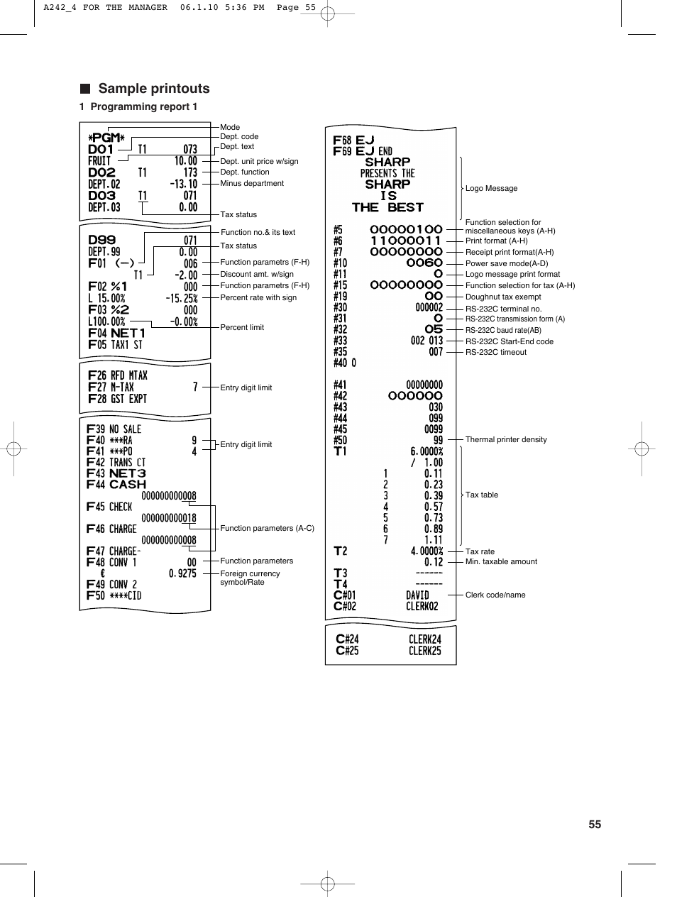 Sample printouts | Sharp ER-A242 User Manual | Page 57 / 72