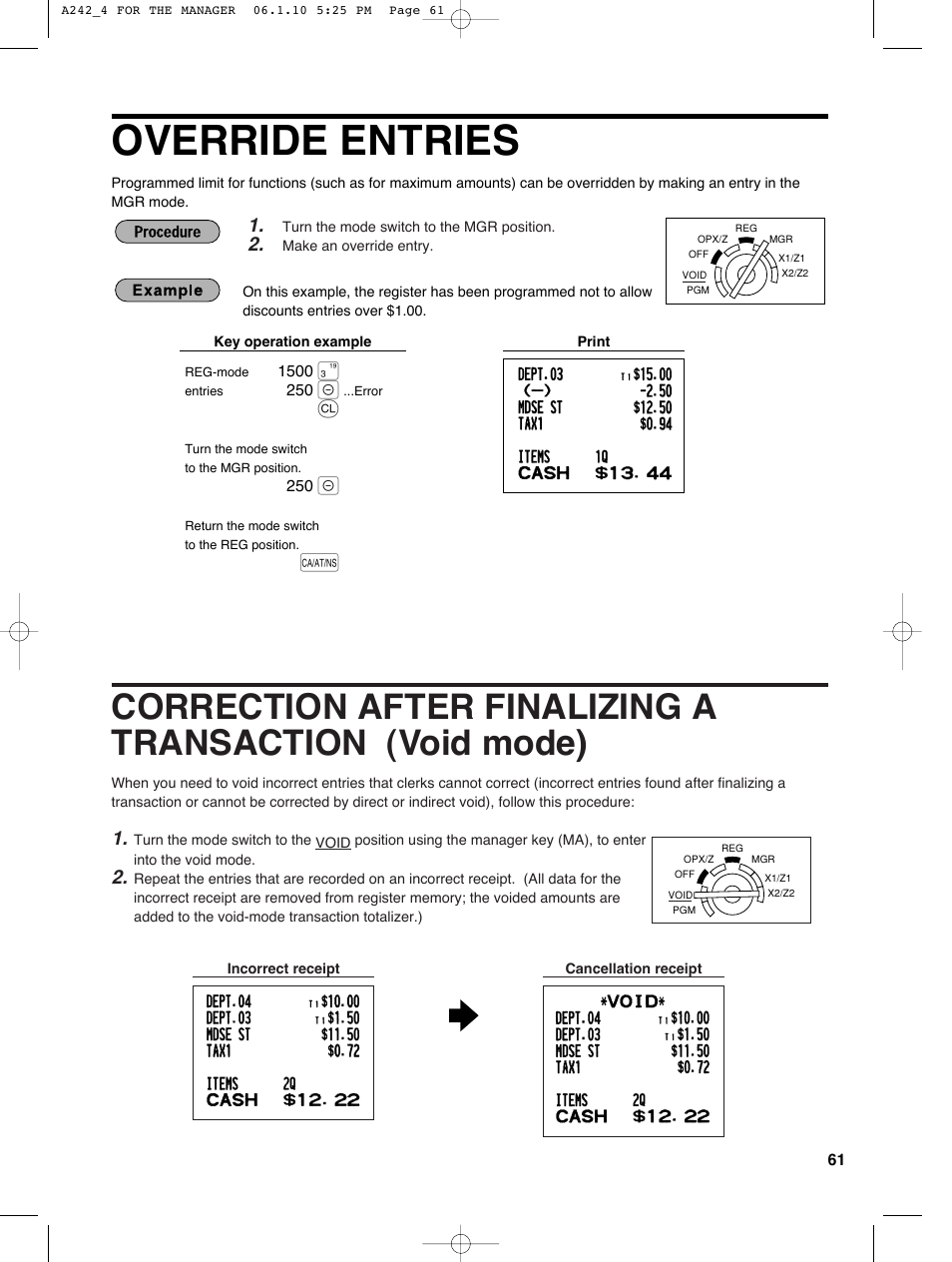 Override entries | Sharp ER-A242 User Manual | Page 63 / 72