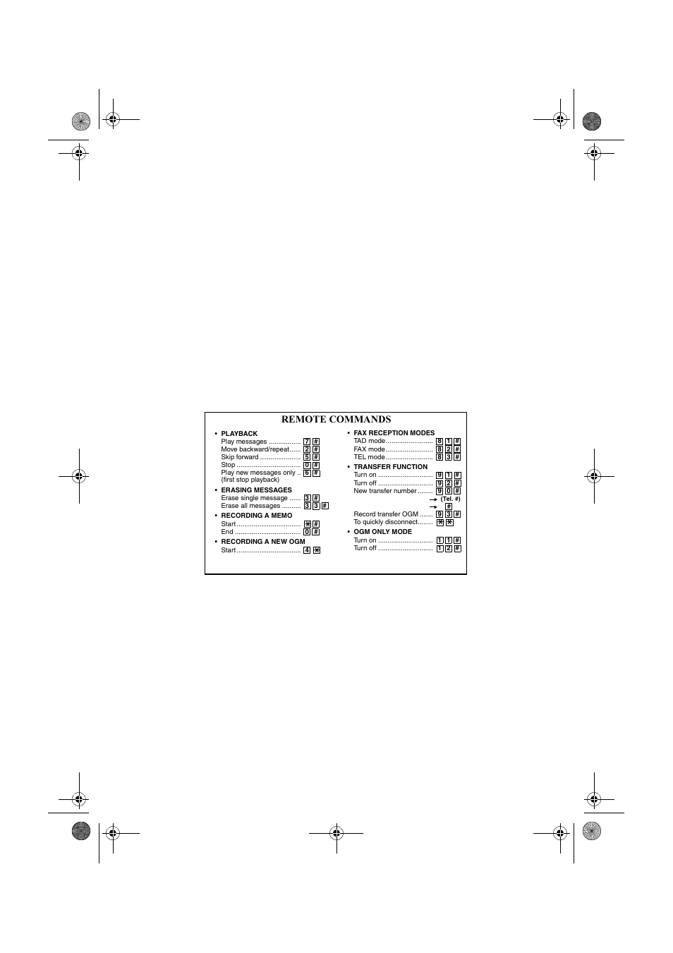 Remote commands | Sharp UX-A255 User Manual | Page 110 / 112