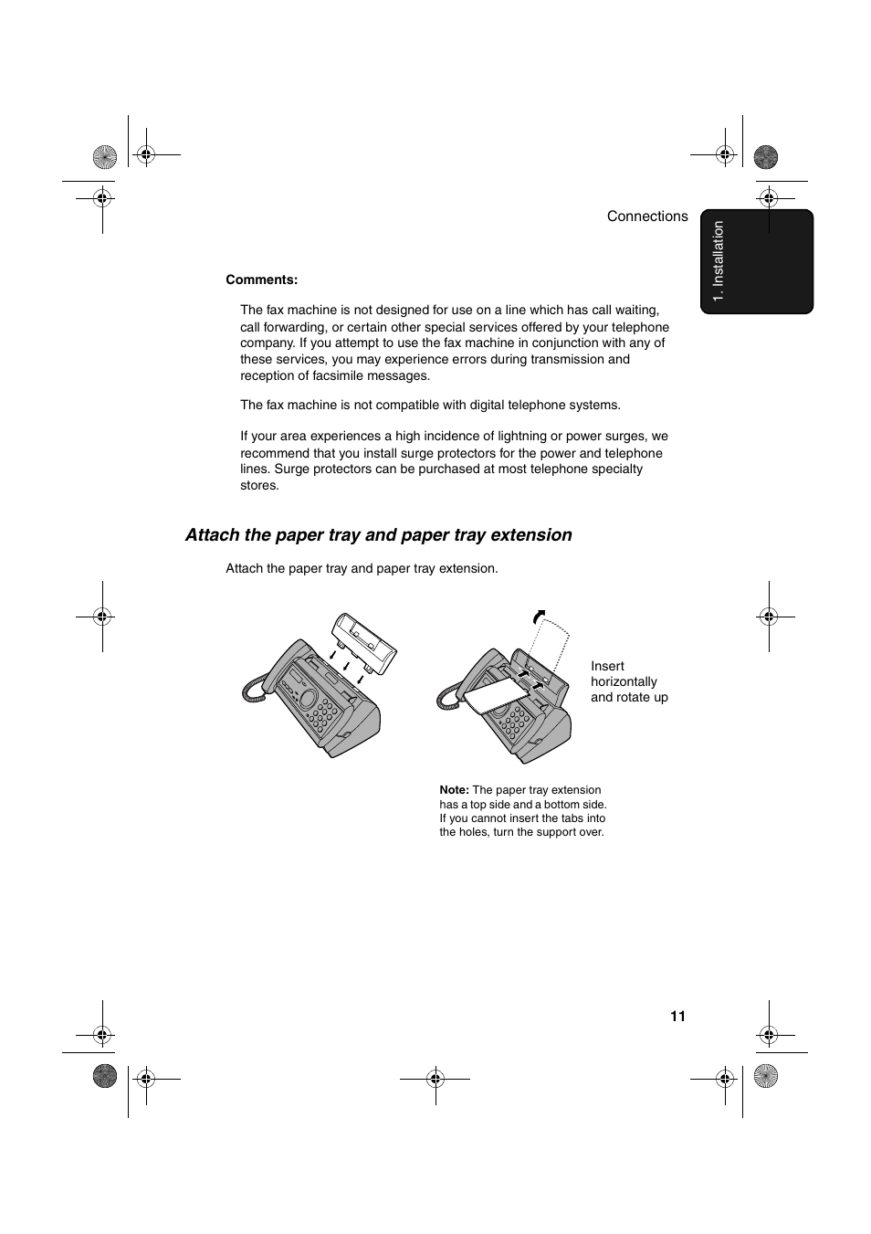 Attach the paper tray and paper tray extension | Sharp UX-A255 User Manual | Page 13 / 112