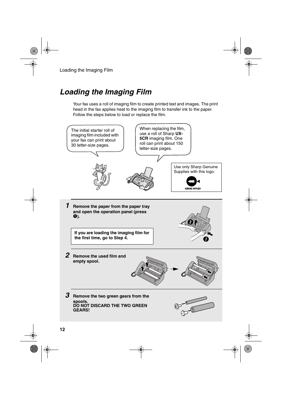 Loading the imaging film | Sharp UX-A255 User Manual | Page 14 / 112