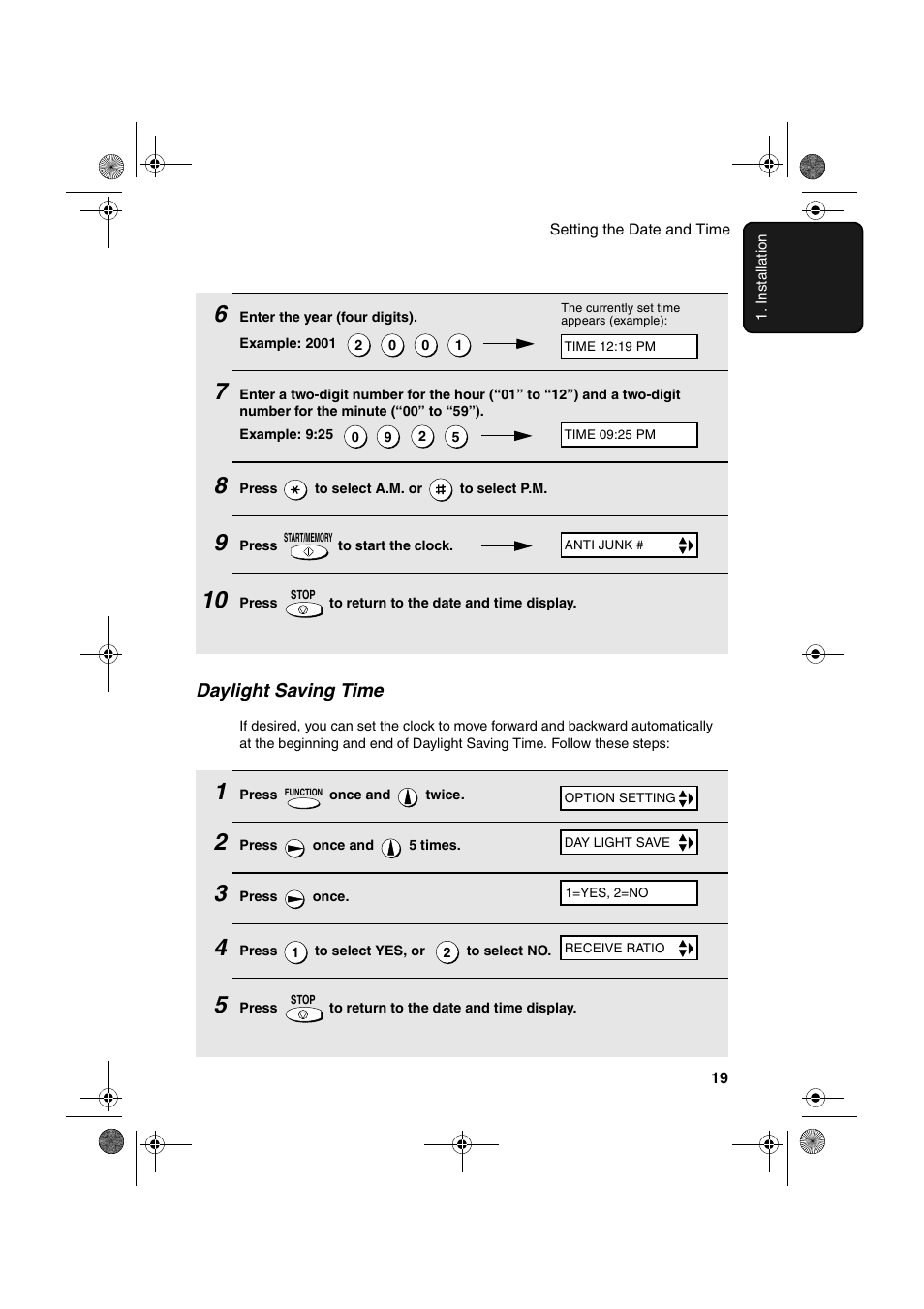 Daylight saving time | Sharp UX-A255 User Manual | Page 21 / 112
