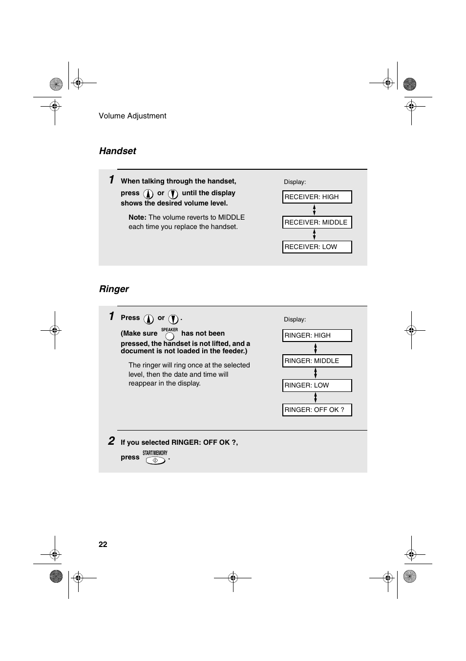 Ringer, Handset | Sharp UX-A255 User Manual | Page 24 / 112