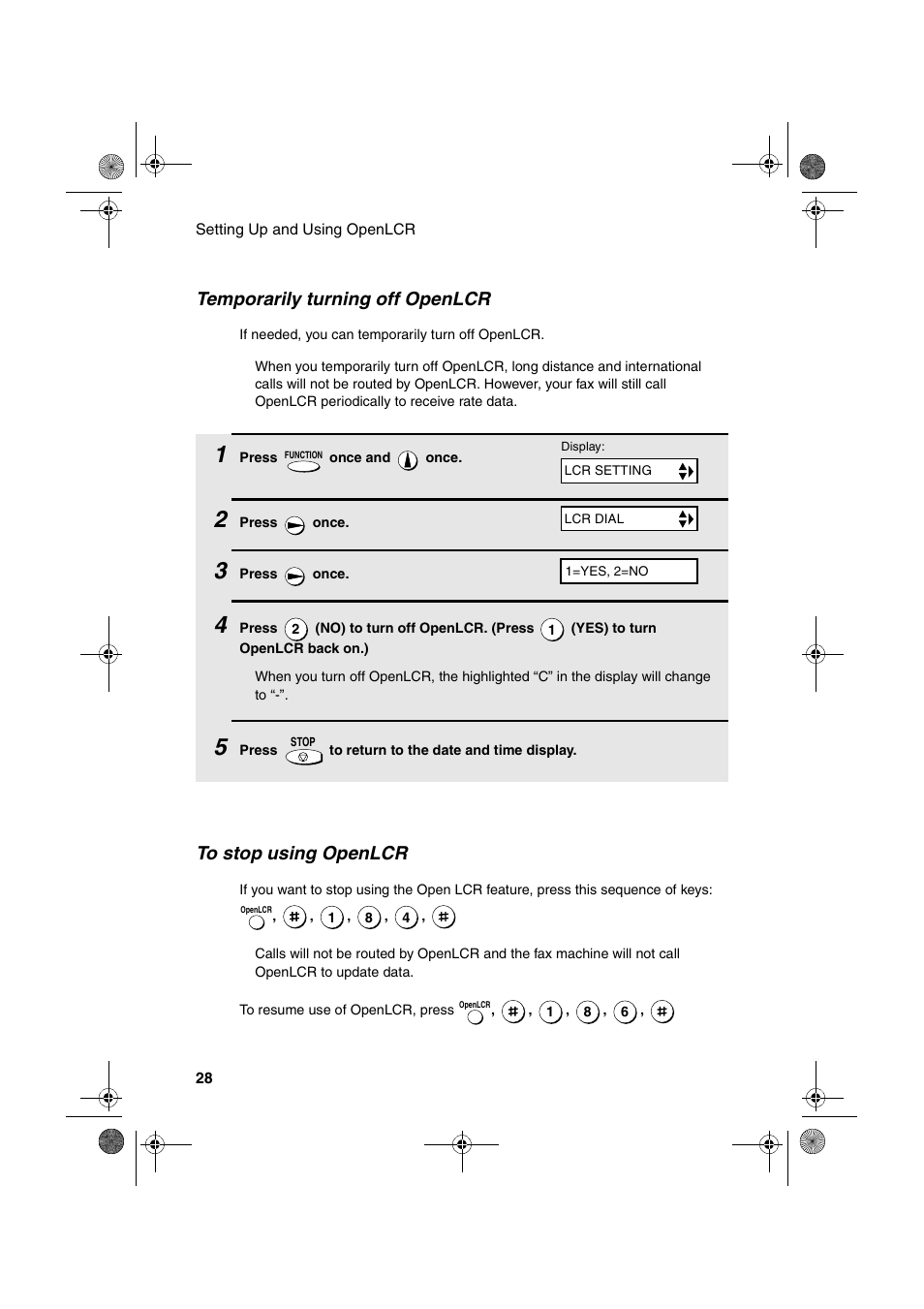 Temporarily turning off openlcr | Sharp UX-A255 User Manual | Page 30 / 112