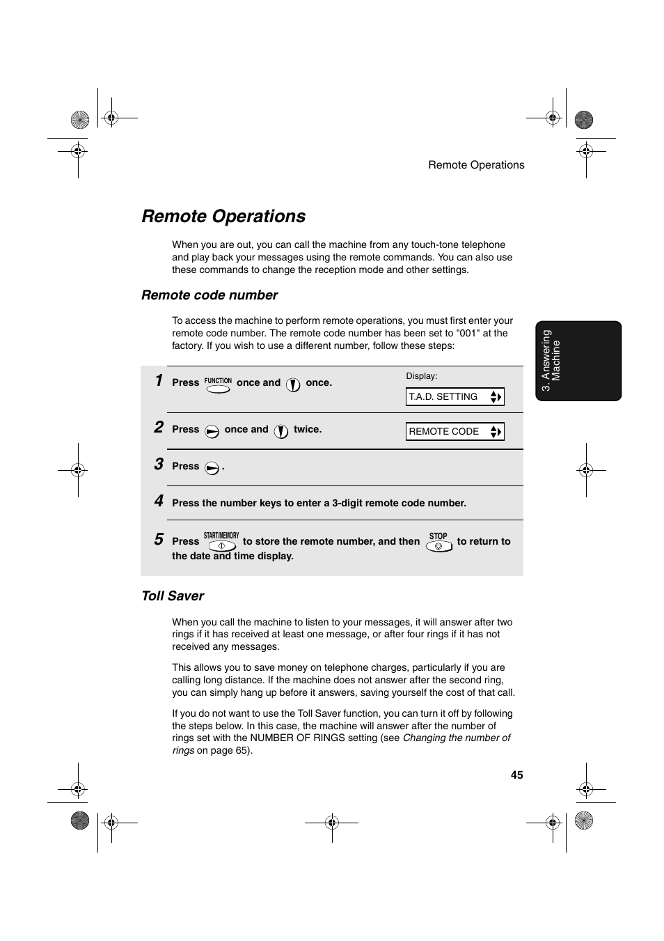 Remote operations | Sharp UX-A255 User Manual | Page 47 / 112