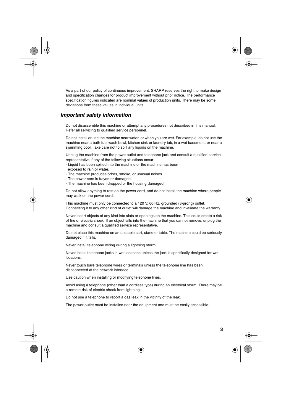 Important safety information | Sharp UX-A255 User Manual | Page 5 / 112