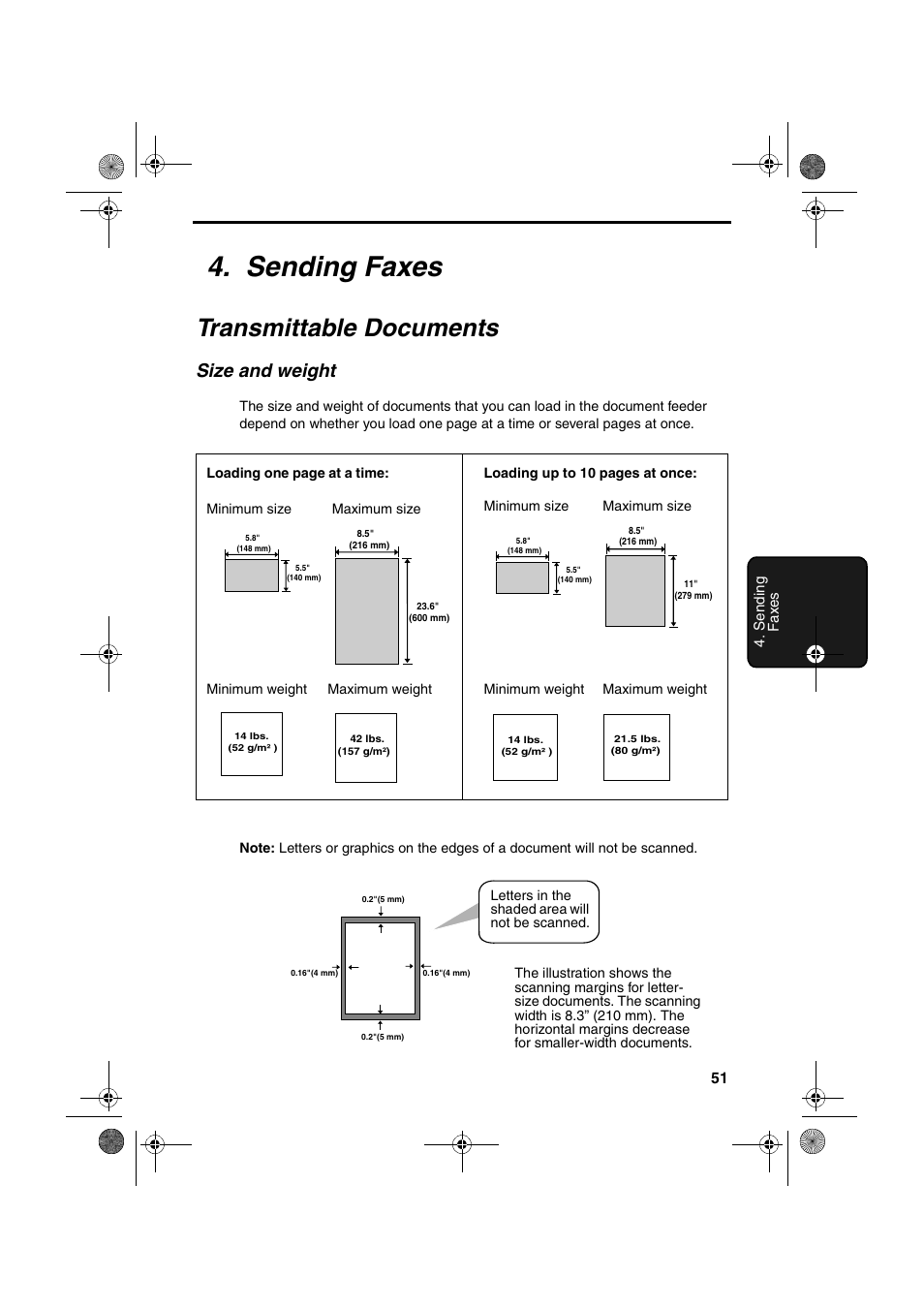 Sending faxes, Transmittable documents, Size and weight | Sharp UX-A255 User Manual | Page 53 / 112