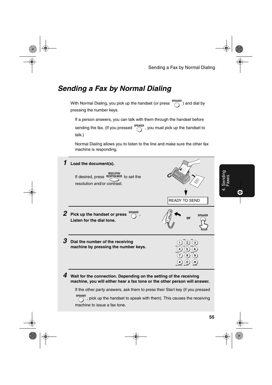 Sending a fax by normal dialing | Sharp UX-A255 User Manual | Page 57 / 112