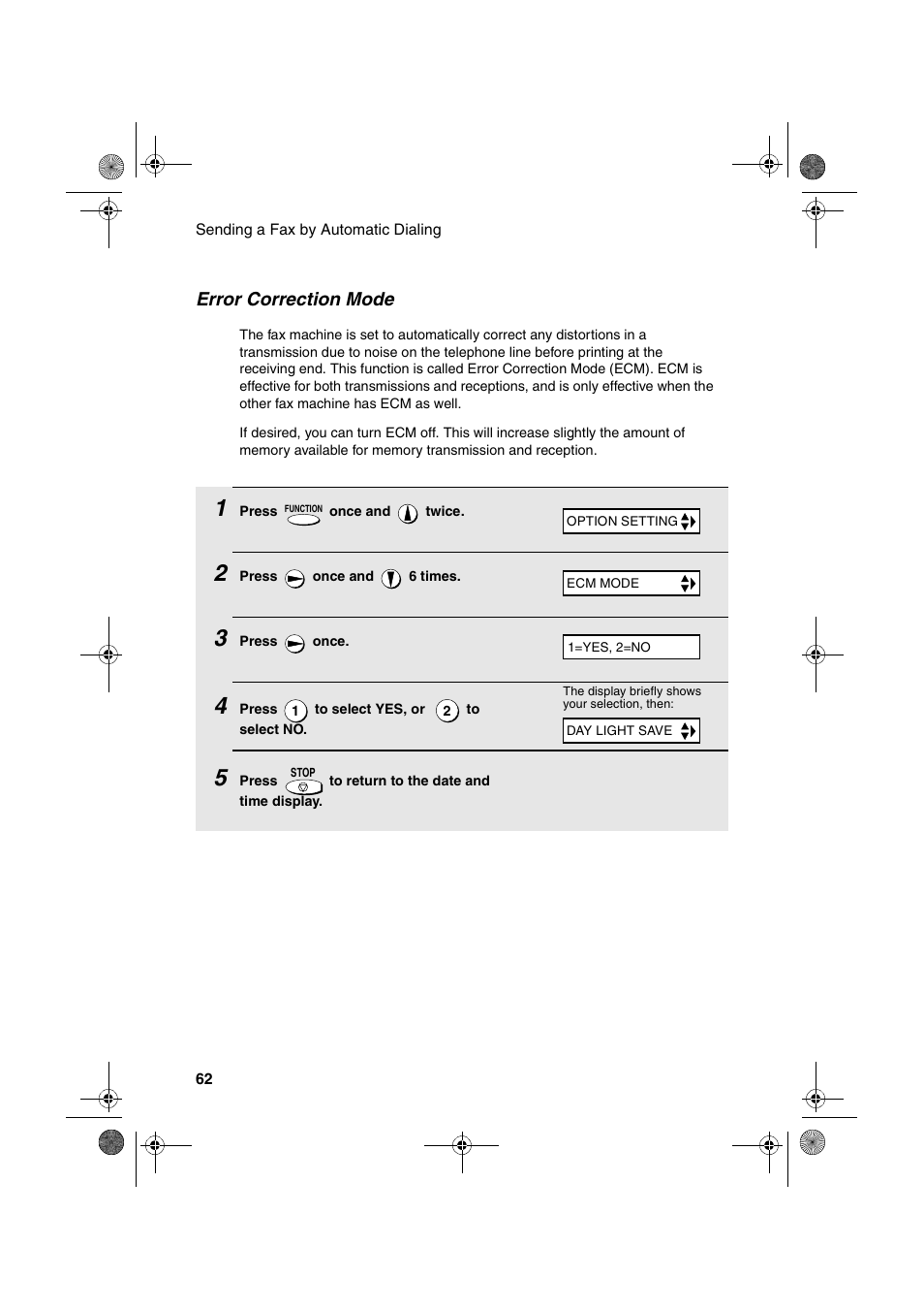 Error correction mode | Sharp UX-A255 User Manual | Page 64 / 112