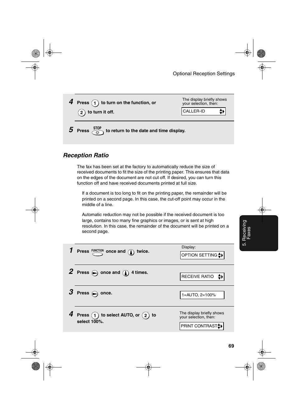 Reception ratio | Sharp UX-A255 User Manual | Page 71 / 112