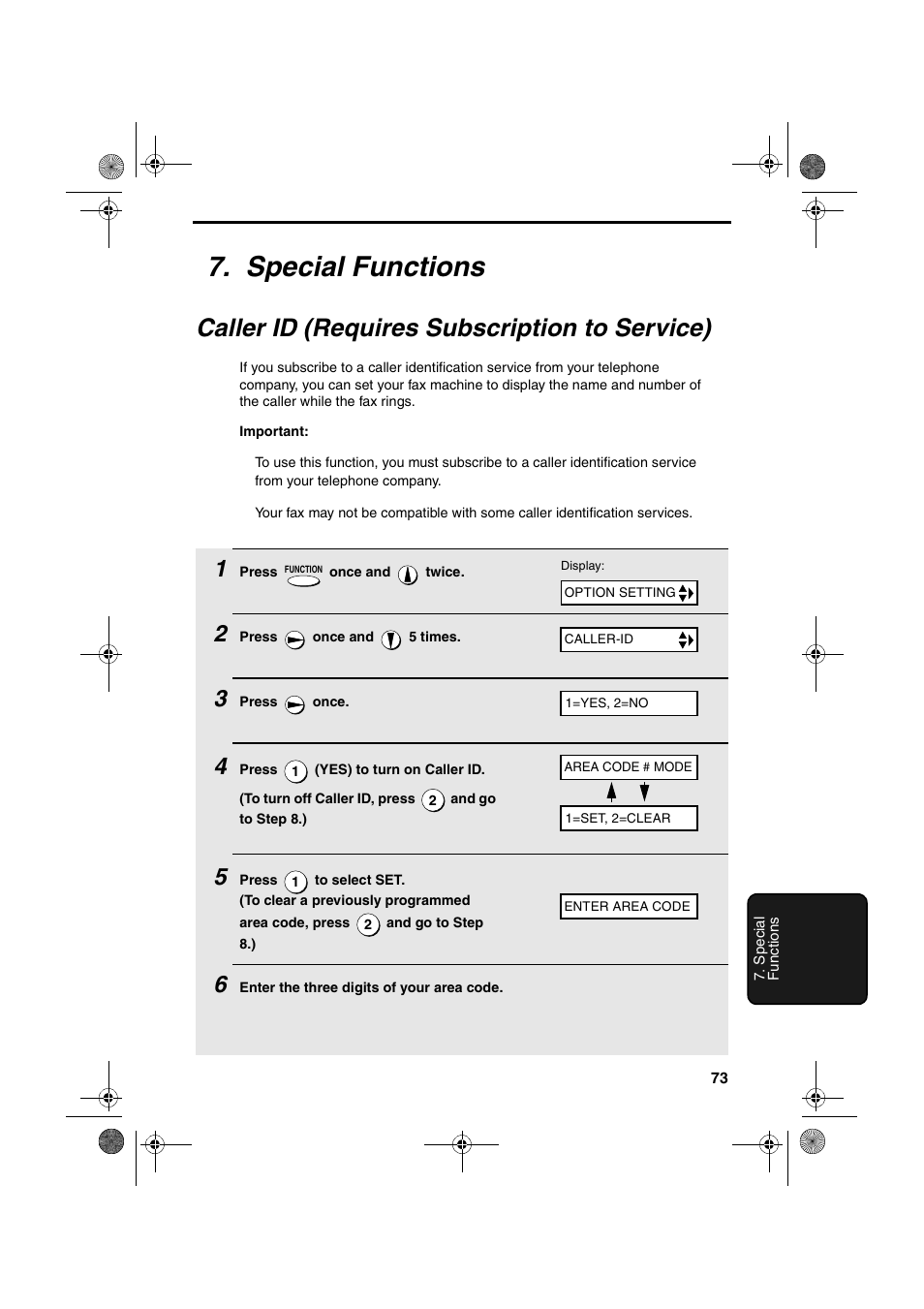 Special functions, Caller id (requires subscription to service) | Sharp UX-A255 User Manual | Page 75 / 112