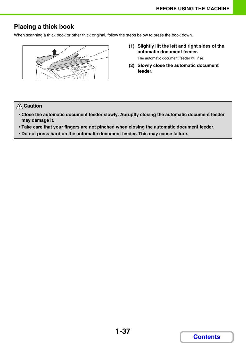 Contents placing a thick book | Sharp MX-C401 User Manual | Page 228 / 849