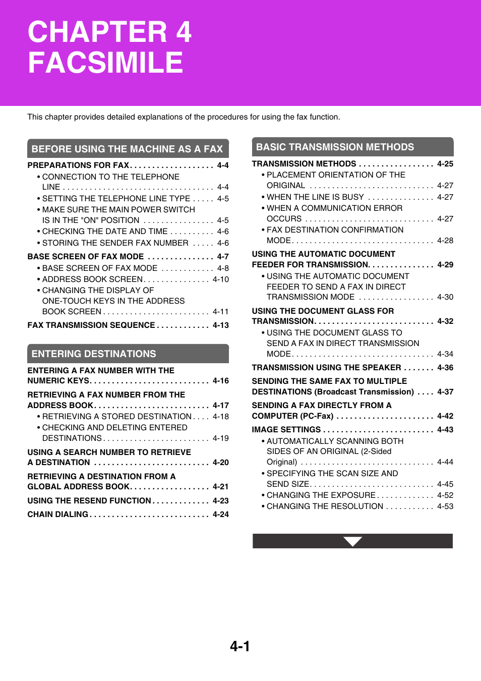 Facsimile, Chapter 4 facsimile | Sharp MX-C401 User Manual | Page 419 / 849