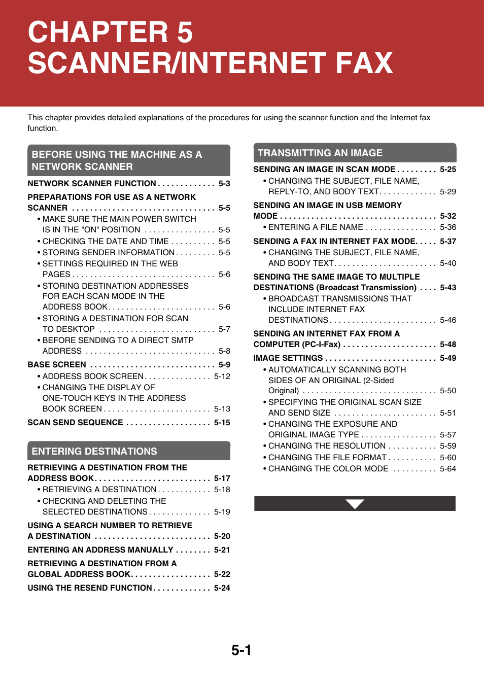 Scanner/internet fax, Scanner / internet fax, Chapter 5 scanner/internet fax | Sharp MX-C401 User Manual | Page 539 / 849