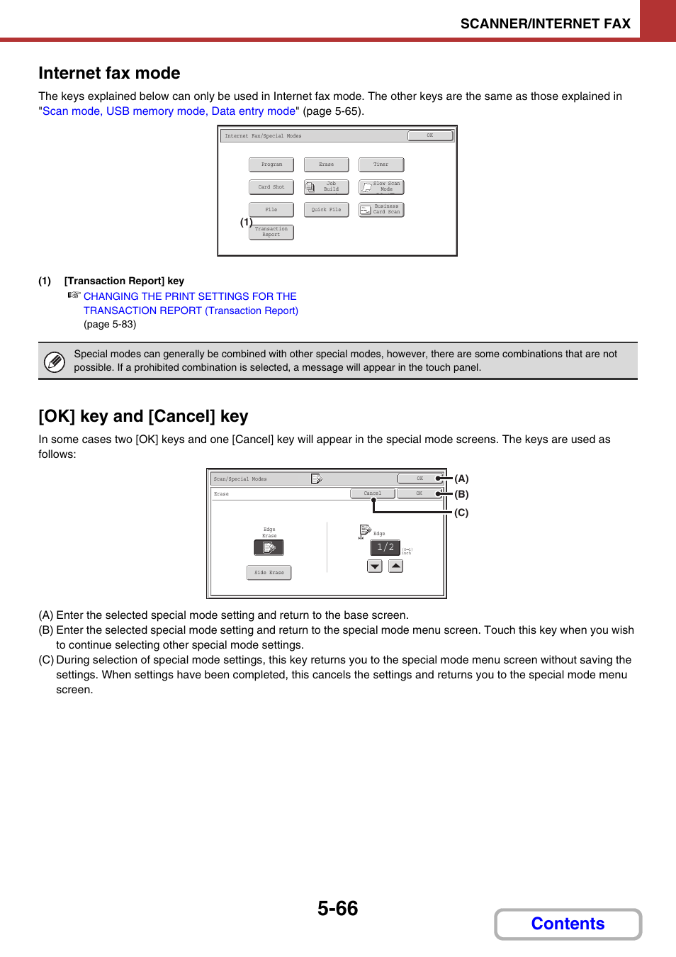 Internet fax mode, Contents internet fax mode, Ok] key and [cancel] key | Scanner/internet fax | Sharp MX-C401 User Manual | Page 604 / 849