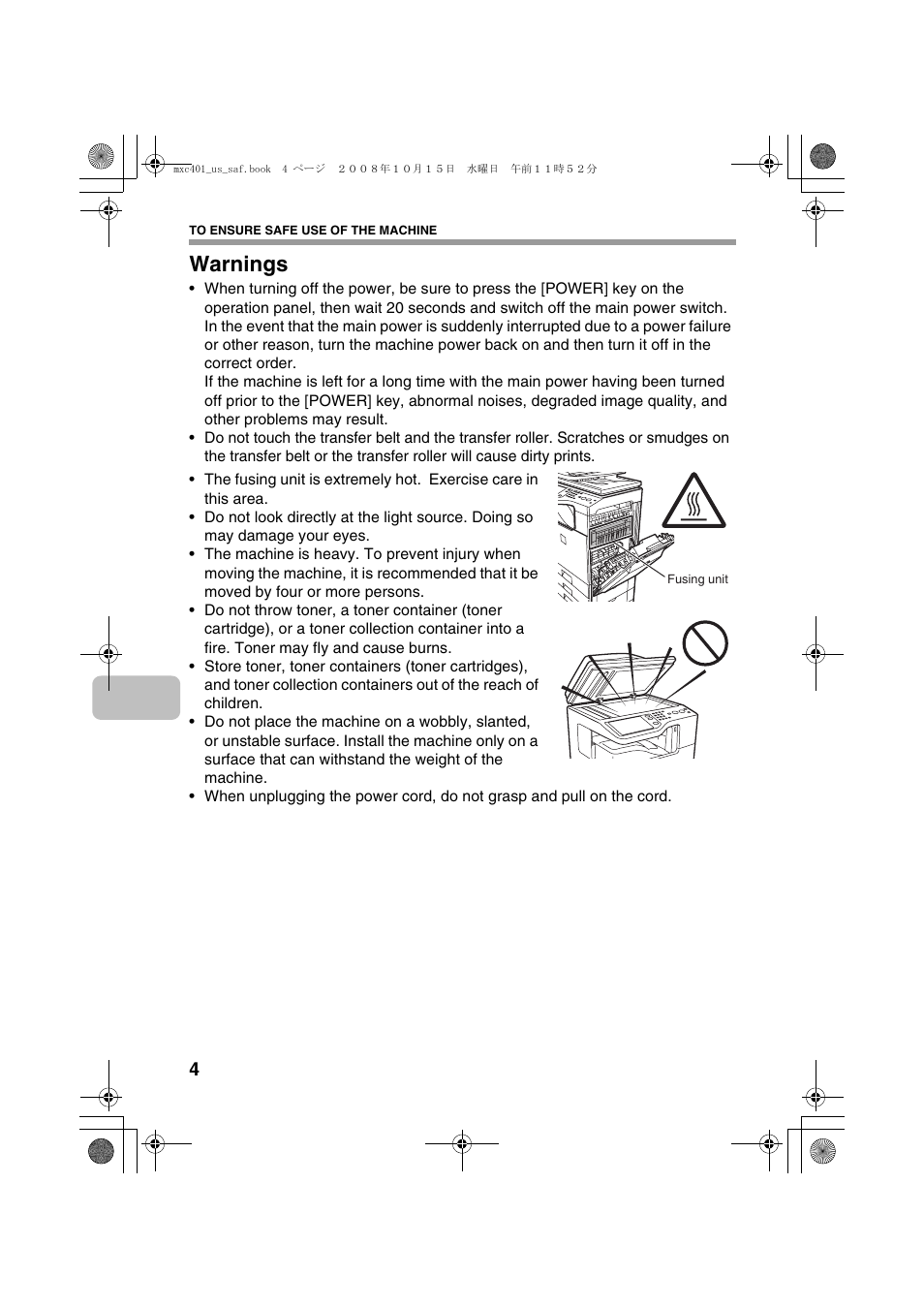 Warnings | Sharp MX-C401 User Manual | Page 7 / 849