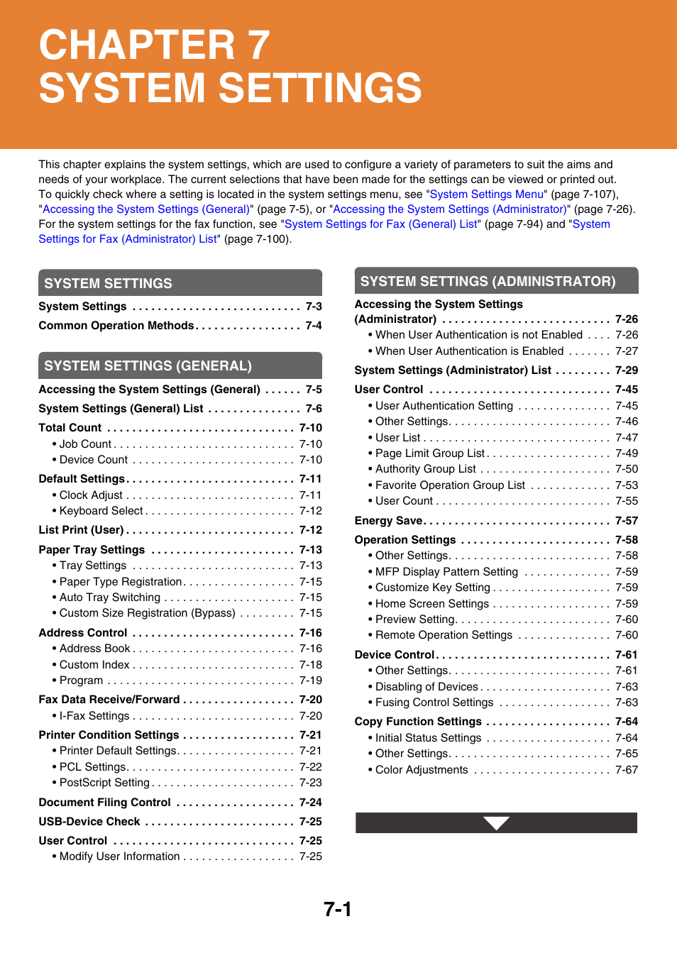 System settings, Chapter 7 system settings | Sharp MX-C401 User Manual | Page 702 / 849