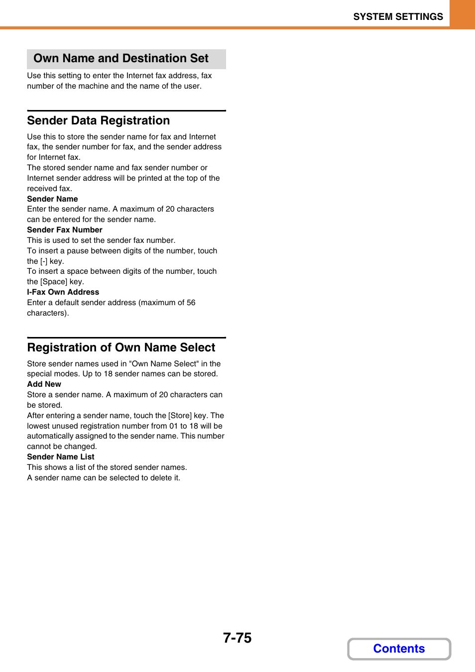 Own name and destination set, Sender data registration, Registration of own name select | Sharp MX-C401 User Manual | Page 776 / 849