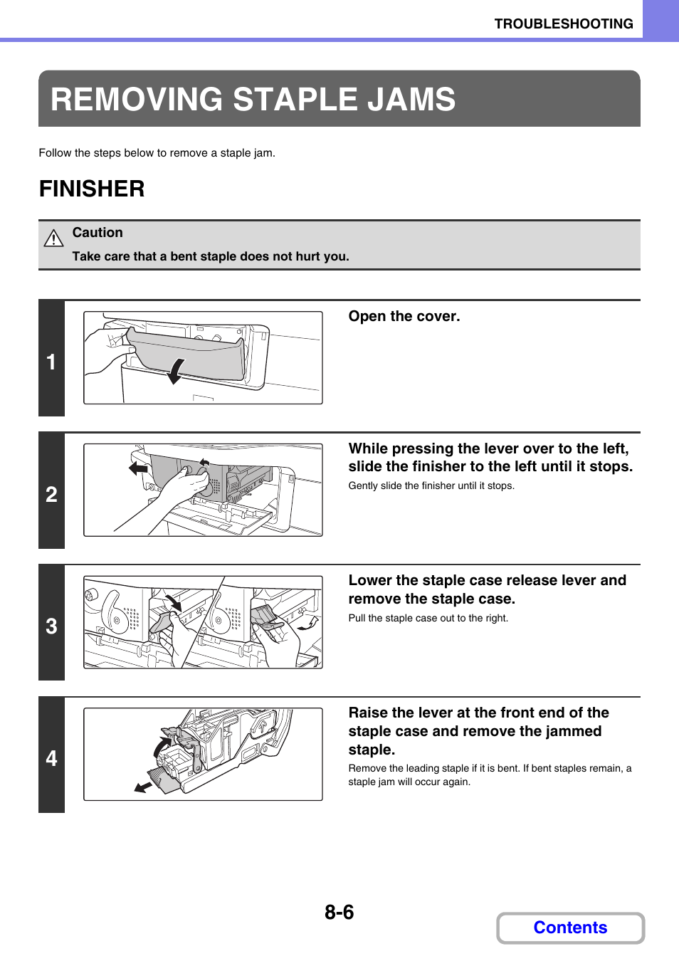 Removing staple jams, Finisher -6, Finisher | Sharp MX-C401 User Manual | Page 815 / 849