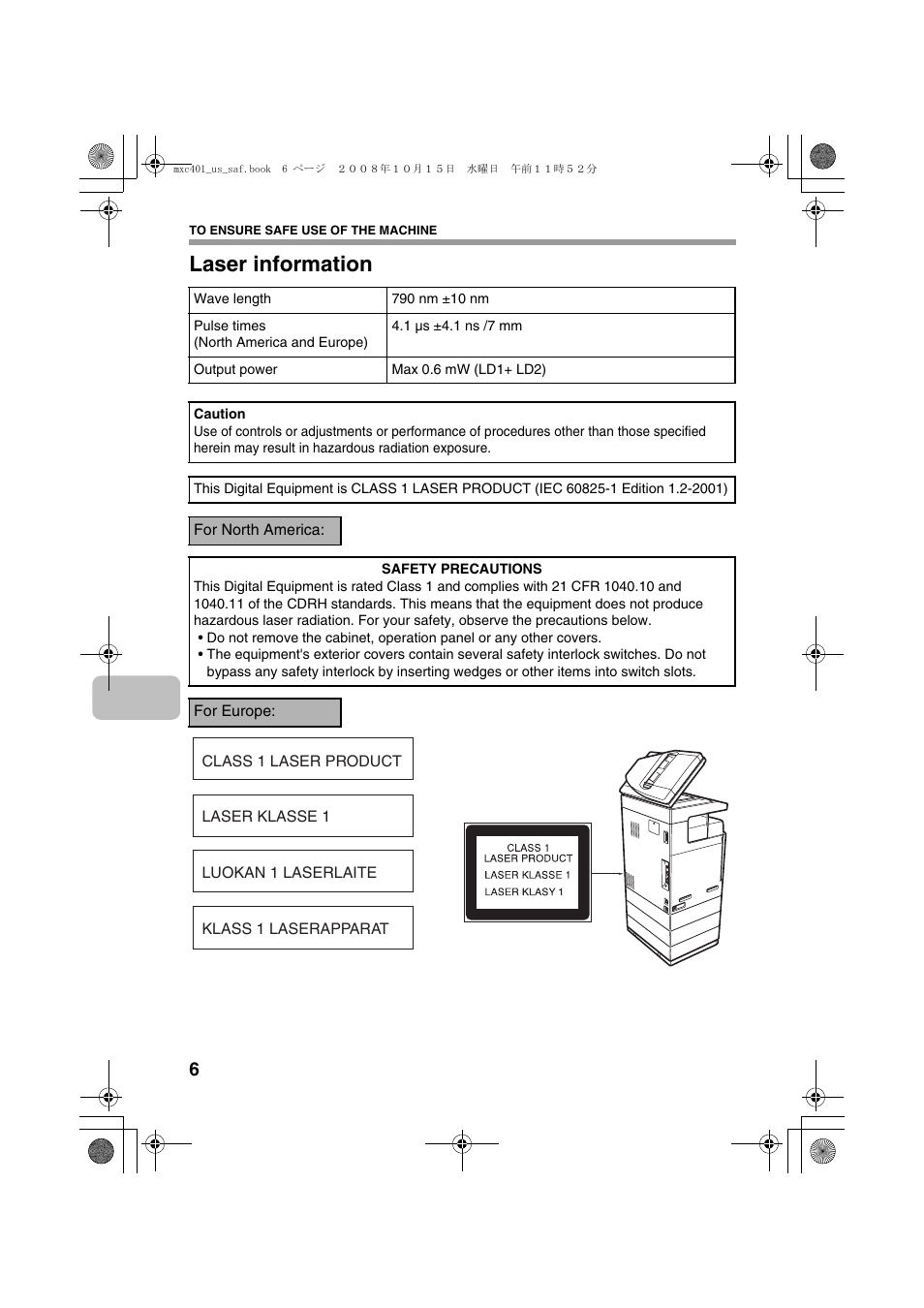 Laser information | Sharp MX-C401 User Manual | Page 9 / 849