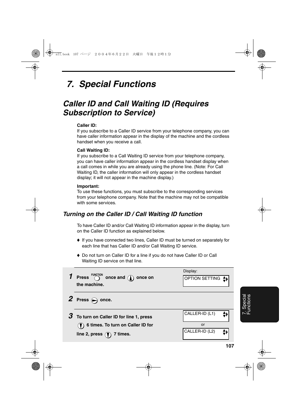 Special functions | Sharp UX-CD600 User Manual | Page 109 / 156