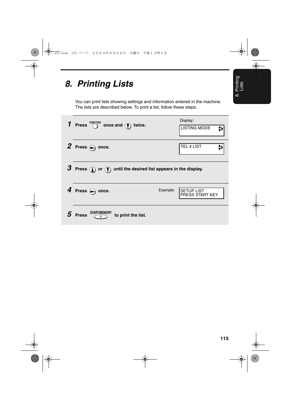 Printing lists | Sharp UX-CD600 User Manual | Page 117 / 156