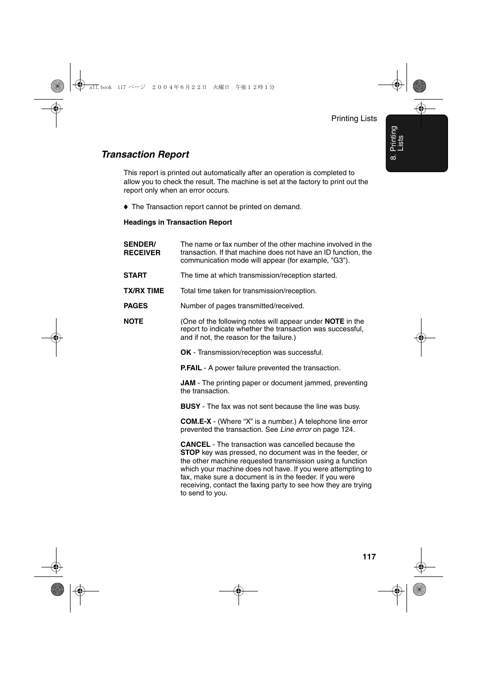 Transaction report | Sharp UX-CD600 User Manual | Page 119 / 156