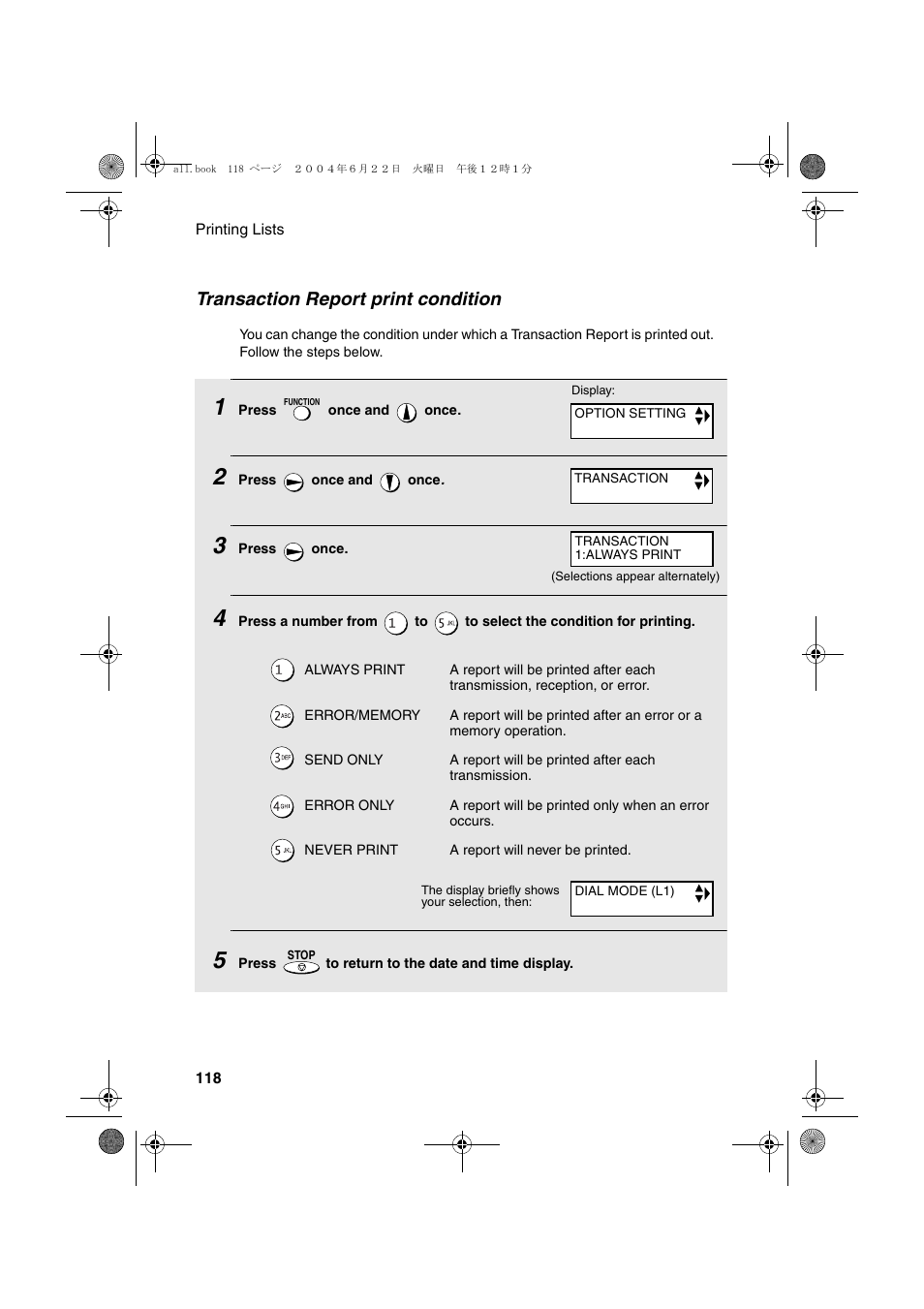 Transaction report print condition | Sharp UX-CD600 User Manual | Page 120 / 156