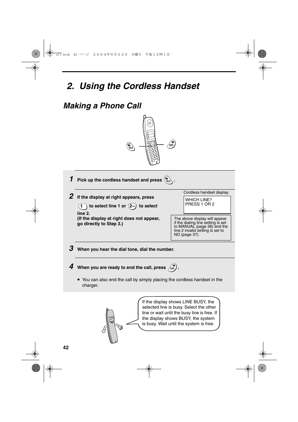 Using the cordless handset, Making a phone call | Sharp UX-CD600 User Manual | Page 44 / 156