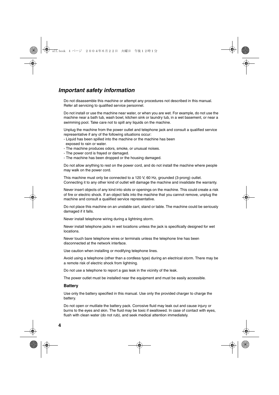 Important safety information | Sharp UX-CD600 User Manual | Page 6 / 156