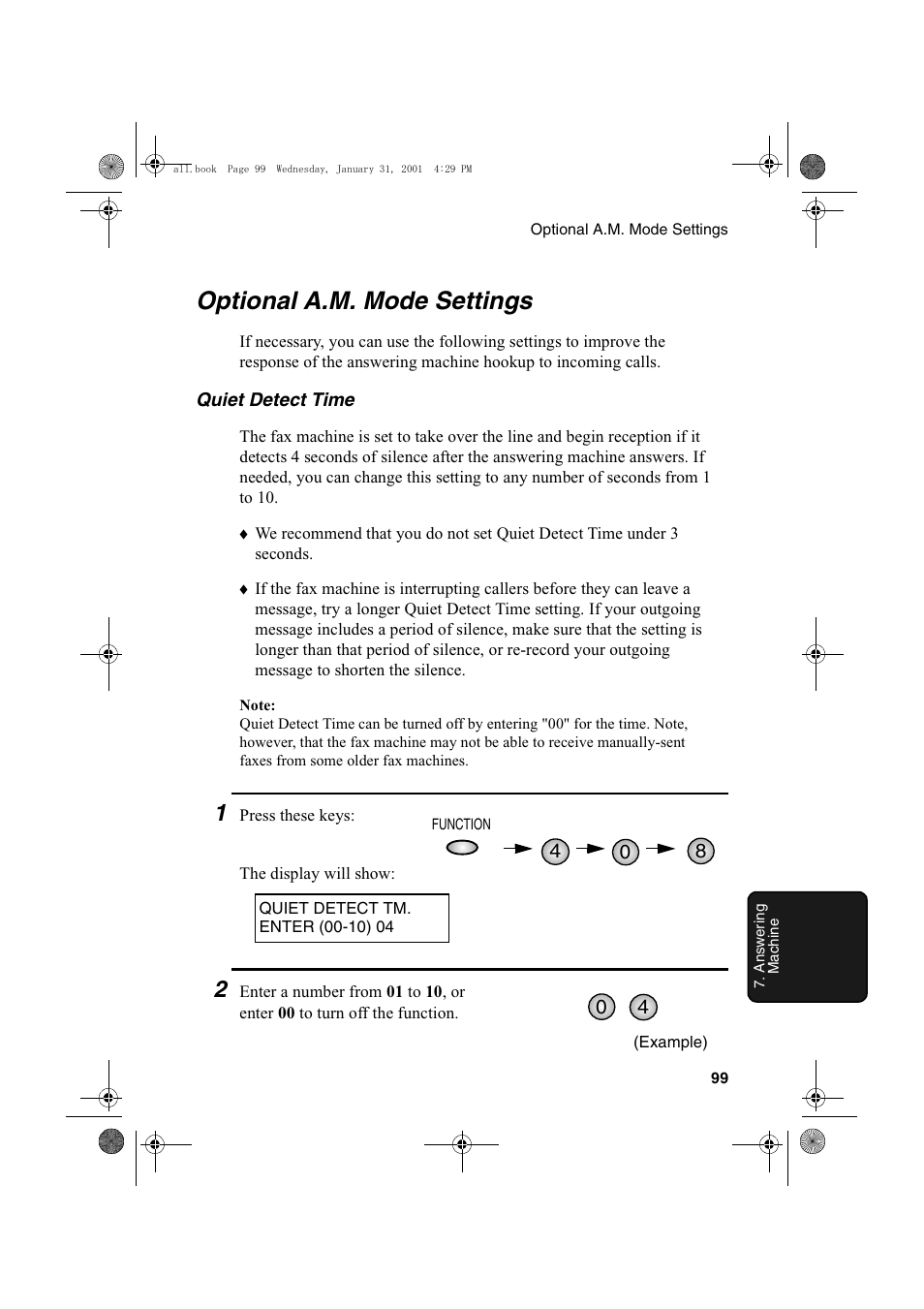 Optional a.m. mode settings | Sharp COLORINKJET AJ-5030 User Manual | Page 101 / 140